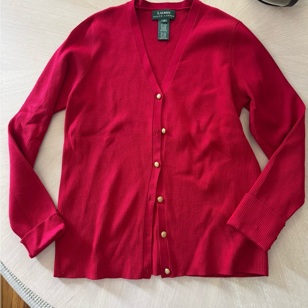 Ralph Lauren Vivid Red Women's Cardigan with Tank Top Set